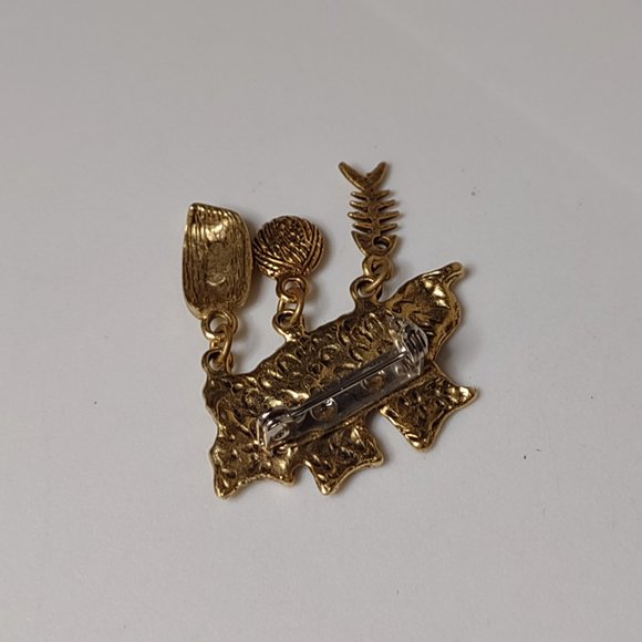 Cute Gold Tone 3 Kitten Dangle Brooch - Picture 6 of 9